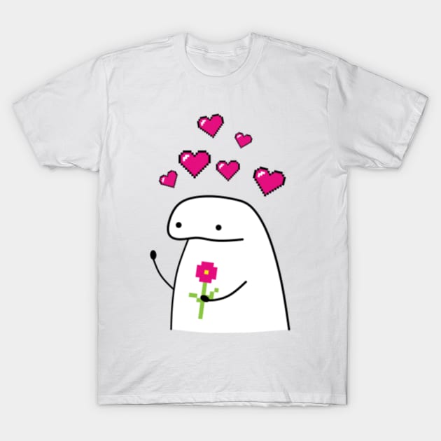 Flork meme with pixel flower and pixel hearts